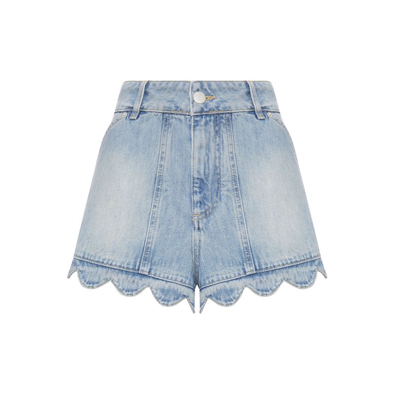 Farm Rio Women Denim Shorts With Scalloped Edge